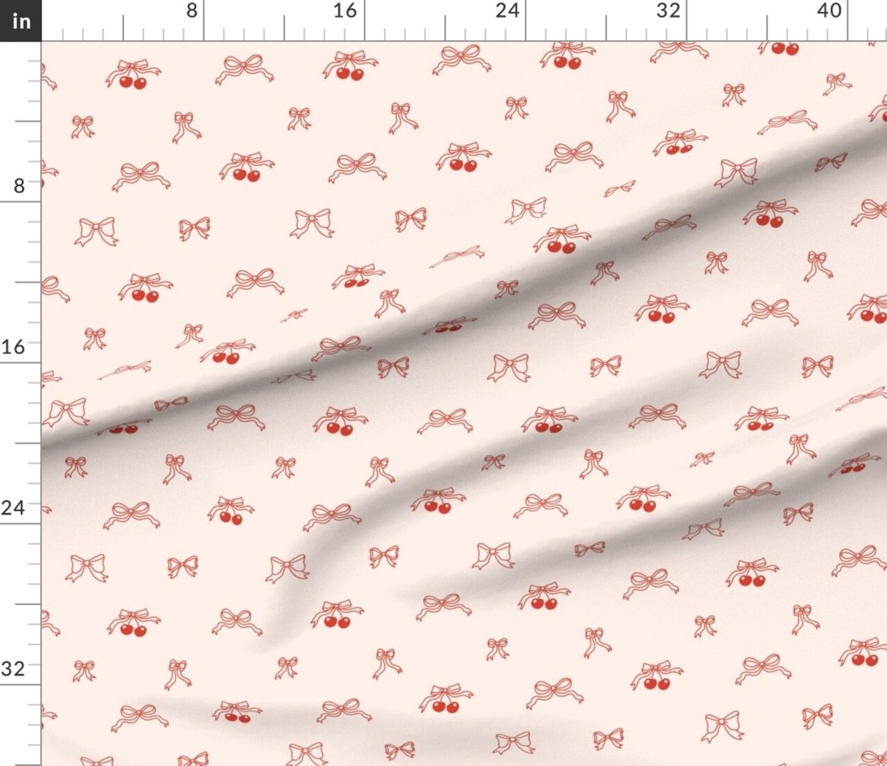 Vintage Hand Drawn Ribbon Bow Cherries Y2K Cottagecore Custom Printed Fabric by Spoonflower Various Fabrics by the Yard or Fat Quarter